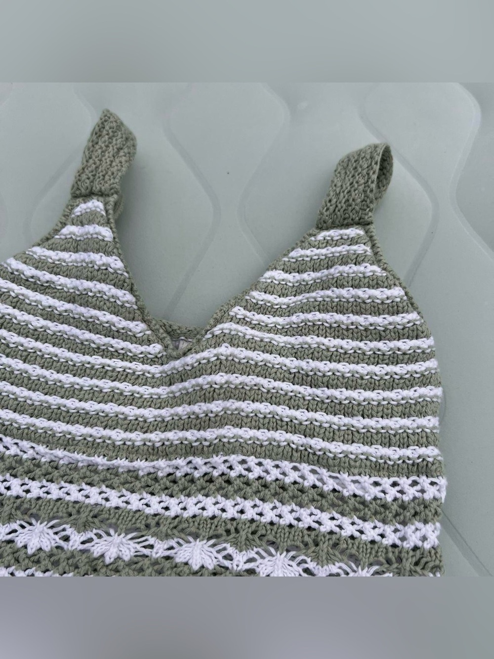 Hollister Green and White Striped Crochet Tank Top - Picture 2 of 6